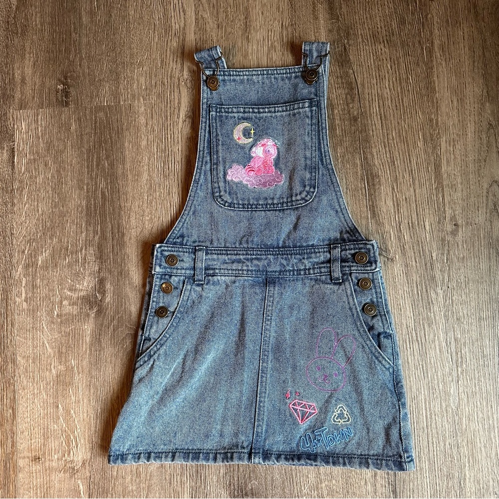 Disney “Turning Red” Blue Denim Overalls with Embroidered Accents